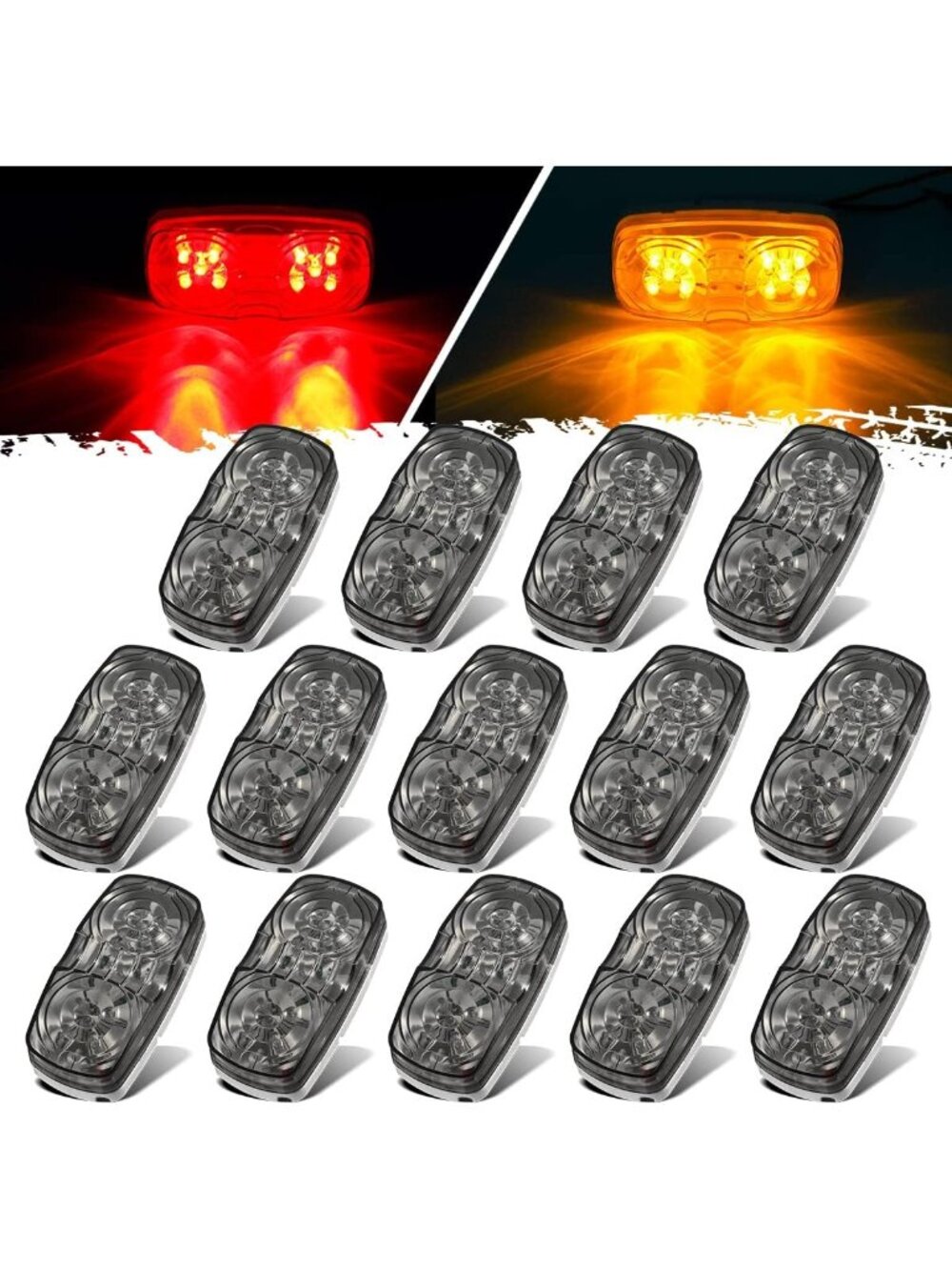 14x Red/Amber Double Bullseye LED Side Marker Clearance Lights for Truck RV